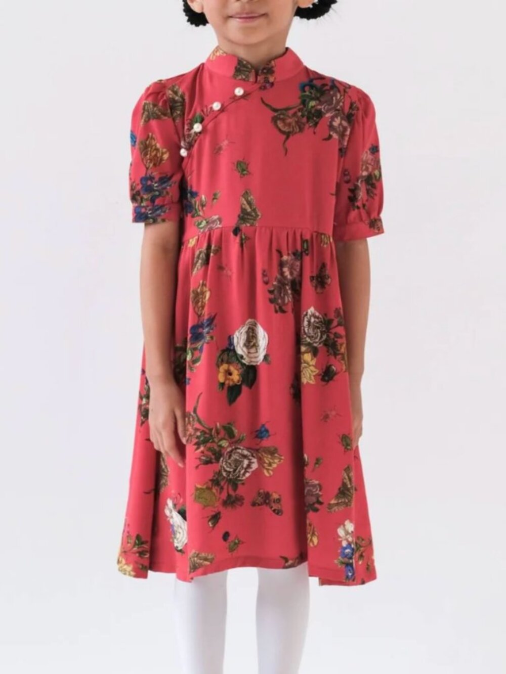 Sea Apple - Botanica Claire Cheongsam (Red Floral) with Pearl buttons